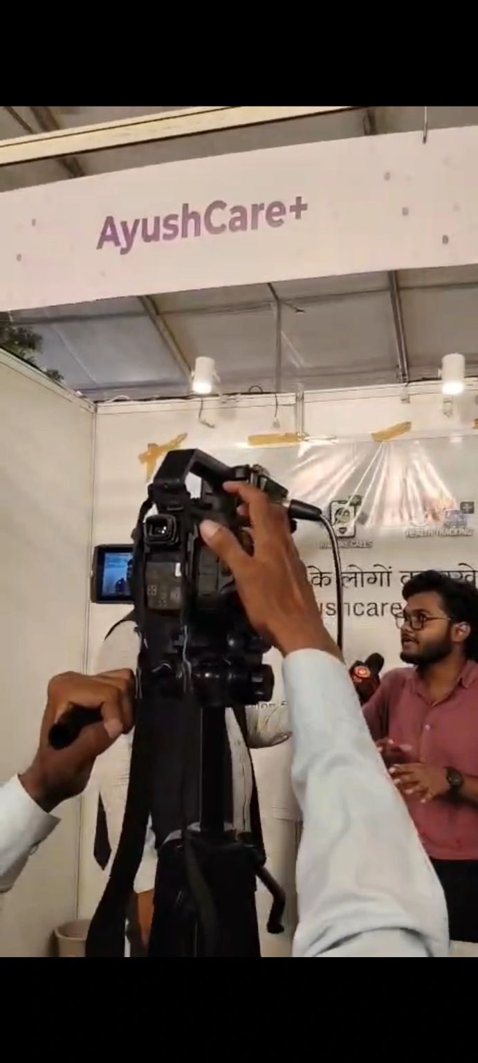 Ayush Raj on camera during a media interview about Ayush Care Plus